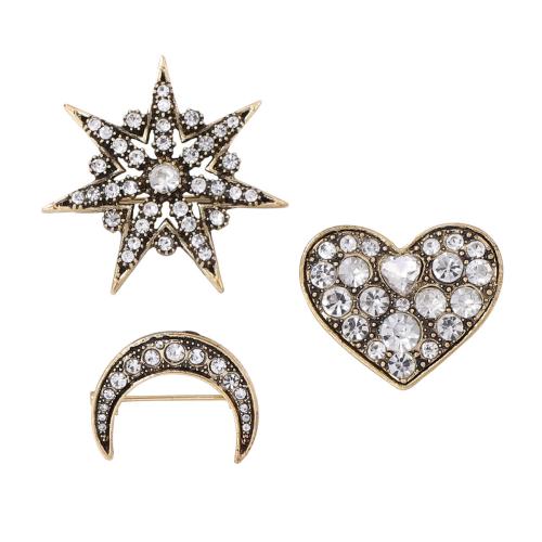 Горный хрусталь брошь сплава цинка, цинковый сплав, плакированный цветом под старое золото, ювелирные изделия моды & Женский & со стразами, 3ПК/указан, продается указан