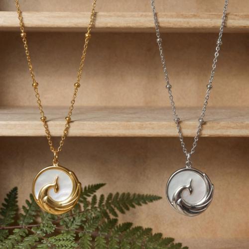 Ожерелье из нержавеющей стали ювелирные изделия, Нержавеющая сталь 304, с Белая ракушка, с 1.9inch наполнитель цепи, Другое покрытие, ювелирные изделия моды & регулируемый & Овальный цепь & Женский, Много цветов для выбора, 16.4mm, длина:Приблизительно 15.7 дюймовый, продается Strand