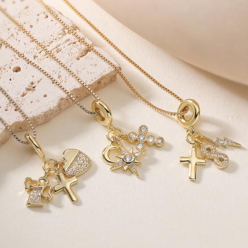 Корень Циркон Микро вымощает латунь ожерелье, Латунь, с 5cm наполнитель цепи, плакированный настоящим золотом, ювелирные изделия моды & регулируемый & разные стили для выбора & инкрустированное микро кубического циркония & Женский, Много цветов для выбора, длина:Приблизительно 45 см, продается Strand