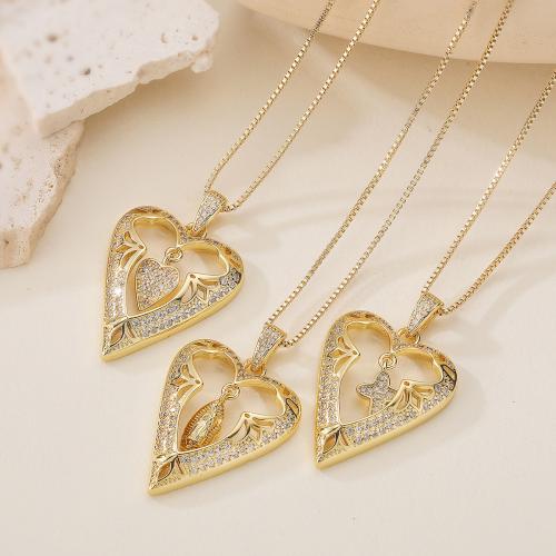 Корень Циркон Микро вымощает латунь ожерелье, Латунь, с 5cm наполнитель цепи, плакированный настоящим золотом, ювелирные изделия моды & регулируемый & разные стили для выбора & инкрустированное микро кубического циркония & Женский & отверстие, Много цветов для выбора длина:Приблизительно 45 см, продается Strand