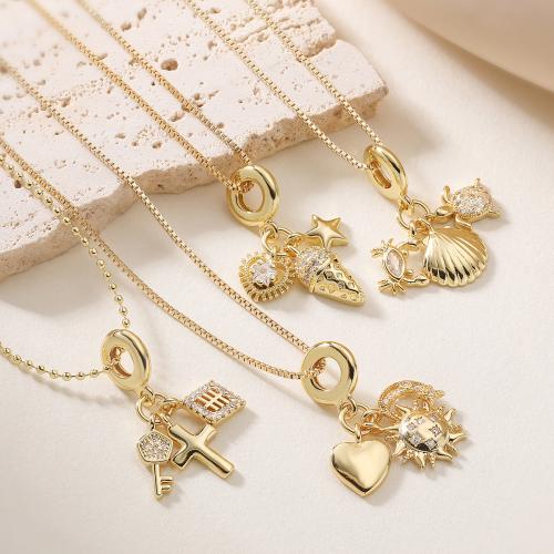 Корень Циркон Микро вымощает латунь ожерелье, Латунь, с 5cm наполнитель цепи, плакированный настоящим золотом, ювелирные изделия моды & регулируемый & разные стили для выбора & инкрустированное микро кубического циркония & Женский, Много цветов для выбора, длина:Приблизительно 45 см, продается Strand