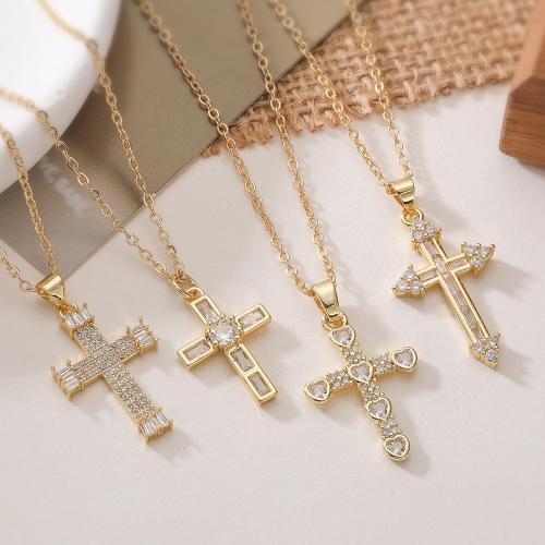 Корень Циркон Микро вымощает латунь ожерелье, Латунь, с 5cm наполнитель цепи, плакированный настоящим золотом, ювелирные изделия моды & регулируемый & разные стили для выбора & инкрустированное микро кубического циркония & Женский, Много цветов для выбора, длина:Приблизительно 45 см, продается Strand