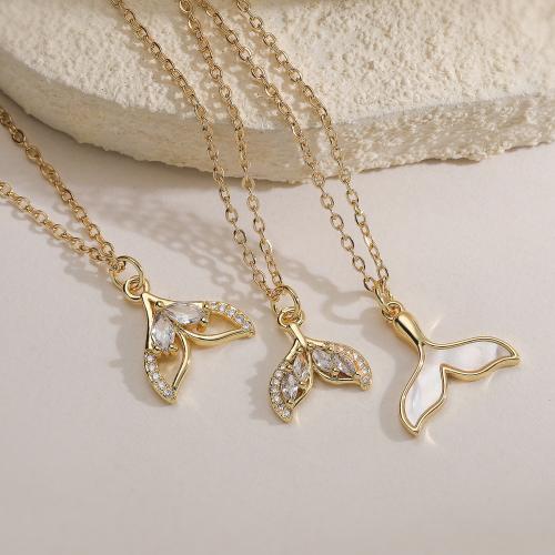 Корень Циркон Микро вымощает латунь ожерелье, Латунь, с Белая ракушка, с 5cm наполнитель цепи, плакированный настоящим золотом, ювелирные изделия моды & регулируемый & разные стили для выбора & инкрустированное микро кубического циркония & Женский, Много цветов для выбора, длина:Приблизительно 45 см, продается Strand