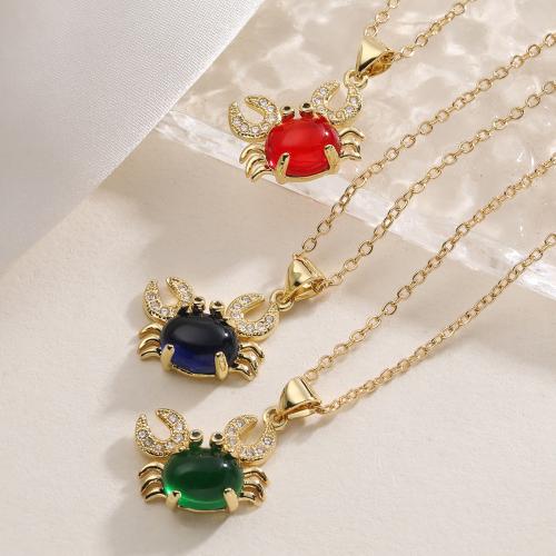 Корень Циркон Микро вымощает латунь ожерелье, Латунь, с 5cm наполнитель цепи, Краб, плакированный настоящим золотом, ювелирные изделия моды & регулируемый & инкрустированное микро кубического циркония & Женский, Много цветов для выбора длина:Приблизительно 45 см, продается Strand