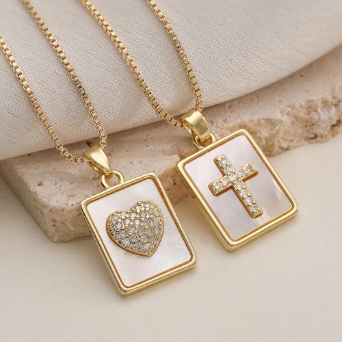 Корень Циркон Микро вымощает латунь ожерелье, Латунь, с Белая ракушка, с 5cm наполнитель цепи, плакированный настоящим золотом, ювелирные изделия моды & регулируемый & разные стили для выбора & инкрустированное микро кубического циркония & Женский, Много цветов для выбора длина:Приблизительно 45 см, продается Strand