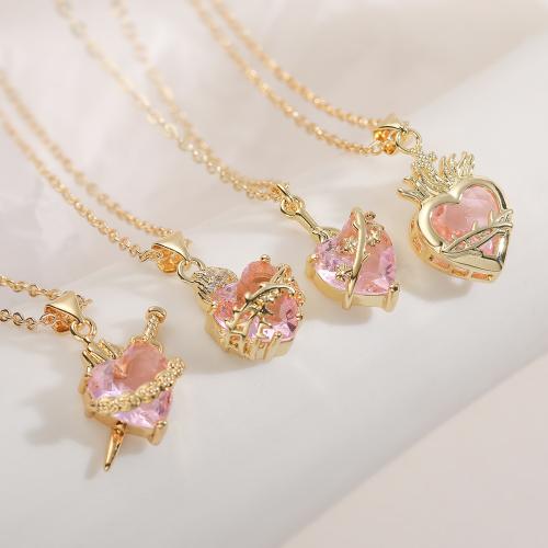 Корень Циркон Микро вымощает латунь ожерелье, Латунь, с 5cm наполнитель цепи, плакированный настоящим золотом, ювелирные изделия моды & регулируемый & разные стили для выбора & инкрустированное микро кубического циркония & Женский, Много цветов для выбора, длина:Приблизительно 45 см, продается Strand