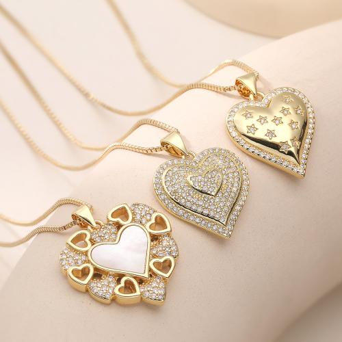 Корень Циркон Микро вымощает латунь ожерелье, Латунь, с Белая ракушка, с 5cm наполнитель цепи, плакированный настоящим золотом, ювелирные изделия моды & регулируемый & разные стили для выбора & инкрустированное микро кубического циркония & Женский, Много цветов для выбора, длина:Приблизительно 45 см, продается Strand