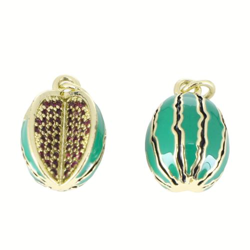 Цирконий Микровымостить латунь подвеска, Латунь, Арбуз, плакирован золотом, DIY & инкрустированное микро кубического циркония & эмаль продается PC