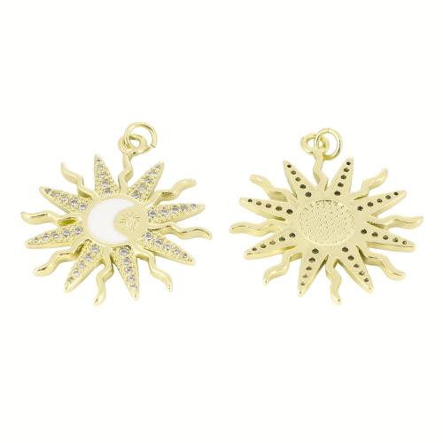 Цирконий Микровымостить латунь подвеска, Латунь, солнце, плакирован золотом, DIY & инкрустированное микро кубического циркония продается PC