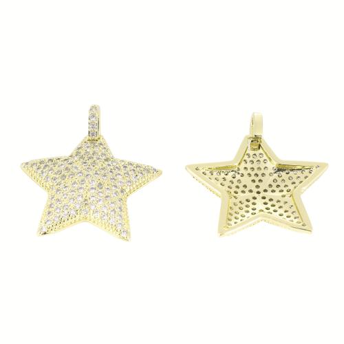 Цирконий Микровымостить латунь подвеска, Латунь, Звезда, плакирован золотом, DIY & инкрустированное микро кубического циркония продается PC