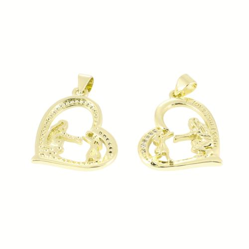 Цирконий Микровымостить латунь подвеска, Латунь, Сердце, плакирован золотом, DIY & инкрустированное микро кубического циркония & отверстие продается PC