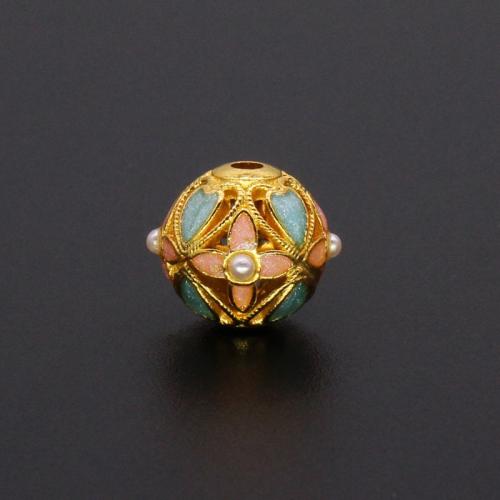 Разделитель бусин Рондель из цикового сплава, цинковый сплав, с Пластиковая жемчужина, Круглая, матовое золочение, DIY & эмаль, Много цветов для выбора, 10mm, отверстие:Приблизительно 2mm, продается PC