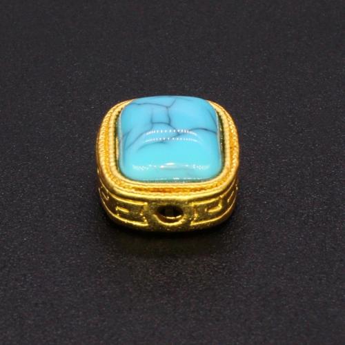 Разделитель бусин Рондель из цикового сплава, цинковый сплав, с бирюза, Квадратная форма, матовое золочение, DIY отверстие:Приблизительно 2mm, продается PC