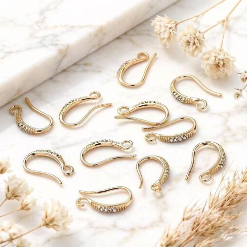 Brass Hook Earwire, 14K gold plated, DIY & micro pave cubic zirconia, 12mm 