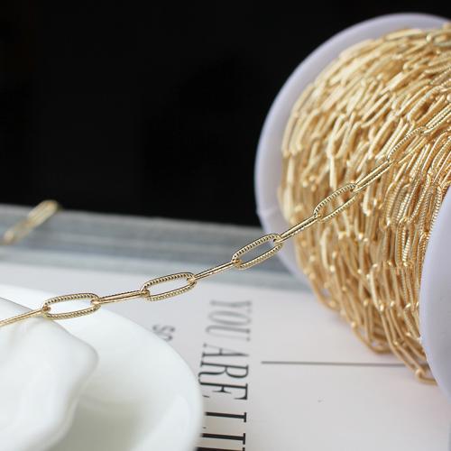 Cadena de collar de cable enlazado de latón, metal, chapado en oro de 14 K, Bricolaje & cadena de rectángulo, 4.5x11.5mm, Vendido por m[