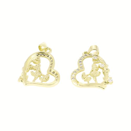 Cubic Zirconia Micro Pave Brass Pendant, Heart, gold color plated, DIY & micro pave cubic zirconia & hollow 