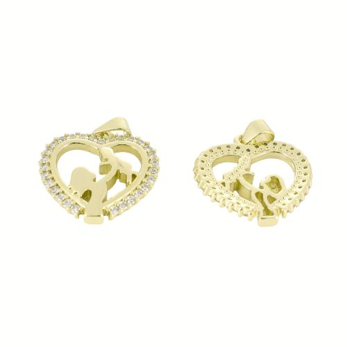 Cubic Zirconia Micro Pave Brass Pendant, Heart, gold color plated, DIY & micro pave cubic zirconia & hollow 