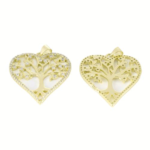 Cubic Zirconia Micro Pave Brass Pendant, Heart, gold color plated, DIY & micro pave cubic zirconia & hollow 