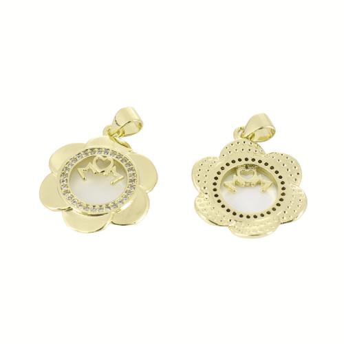Cubic Zirconia Micro Pave Brass Pendant, Flower, gold color plated, DIY & micro pave cubic zirconia 
