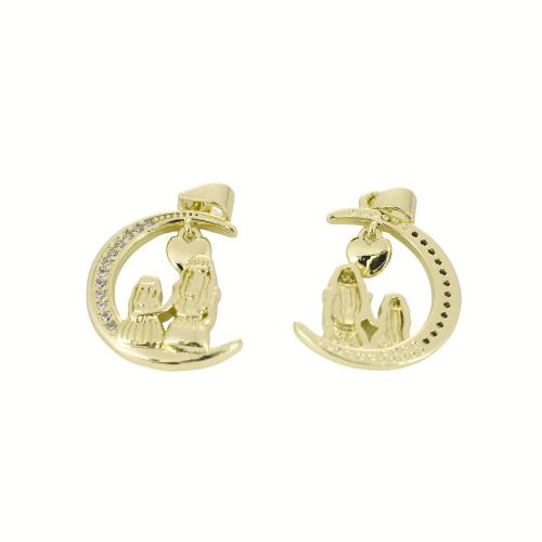 Cubic Zirconia Micro Pave Brass Pendant, Moon, gold color plated, DIY & micro pave cubic zirconia 