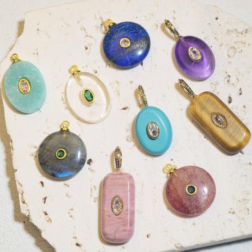 Gemstone Brass Pendants, with Brass, Geometrical Pattern, DIY & micro pave cubic zirconia 