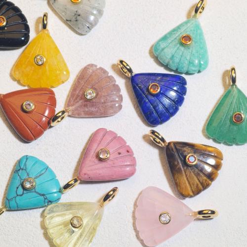 Gemstone Brass Pendants, with Brass, Shell, Carved, DIY & micro pave cubic zirconia 