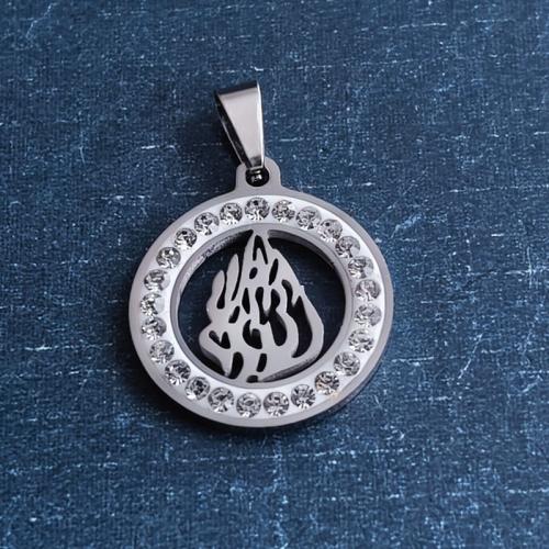 Colgantes de titanio, Partículas de acero, Redondo aplanado, Bricolaje & con diamantes de imitación, color original, 20x23x1.8mm, Vendido por UD