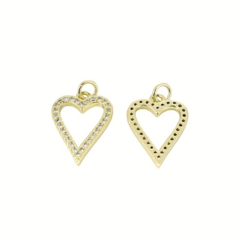 Colgante de Micro Pavé de Zirconía Cúbica, metal, Corazón, chapado en color dorado, Bricolaje & micro arcilla de zirconia cúbica & hueco, 22x19x3mm, Vendido por UD