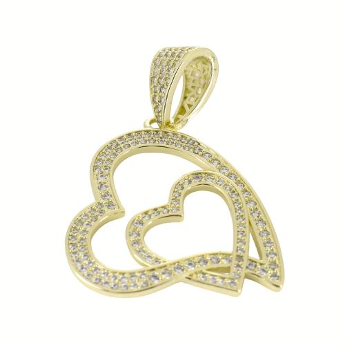 Colgante de Micro Pavé de Zirconía Cúbica, metal, Corazón, chapado en color dorado, Bricolaje & micro arcilla de zirconia cúbica & hueco, 50x33x10mm, Vendido por UD