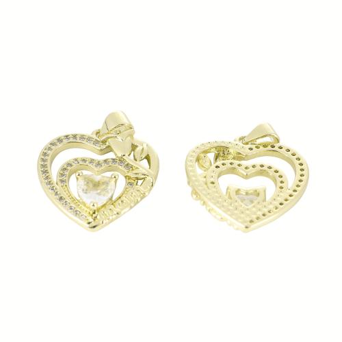 Colgante de Micro Pavé de Zirconía Cúbica, metal, Corazón, chapado en color dorado, Bricolaje & micro arcilla de zirconia cúbica & hueco, 26x20x5mm, Vendido por UD