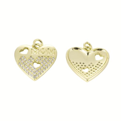 Colgante de Micro Pavé de Zirconía Cúbica, metal, Corazón, chapado en color dorado, Bricolaje & micro arcilla de zirconia cúbica & hueco, 22x20x3mm, Vendido por UD
