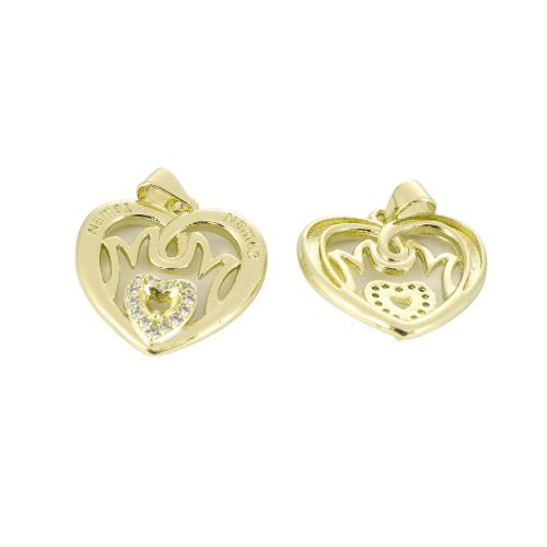 Цирконий Микровымостить латунь подвеска, Латунь, Сердце, плакирован золотом, DIY & инкрустированное микро кубического циркония & отверстие продается PC