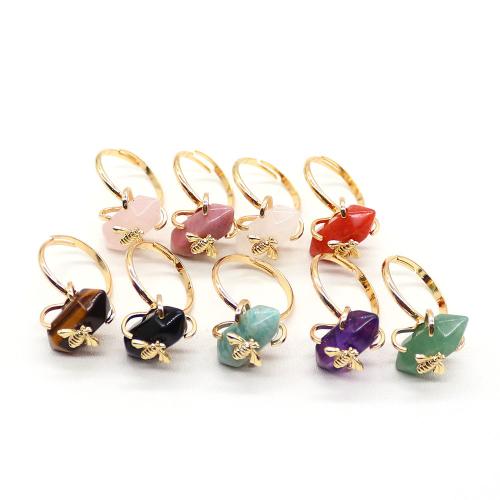 Piedras preciosas de acero inoxidable anillo de dedo, con acero inoxidable 304, chapado en color dorado, diferentes materiales para la opción & unisexo, 19x30mm, tamaño:7.5, Vendido por UD