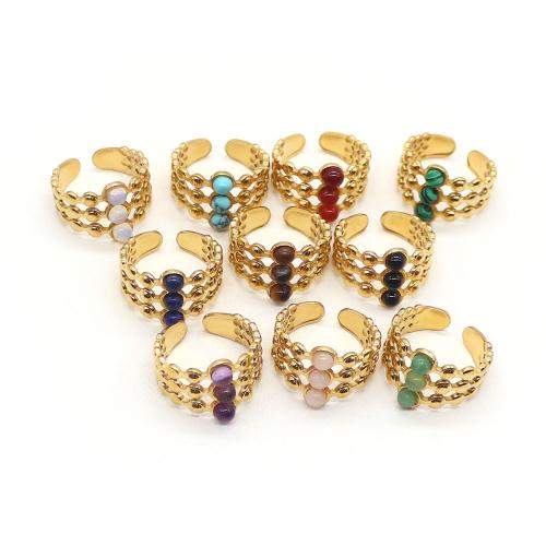 Piedras preciosas Anillo de dedo Cuff, con acero inoxidable 304, chapado en color dorado, multicapa & diferentes materiales para la opción & unisexo, gemstone size 21x21mm, Vendido por UD