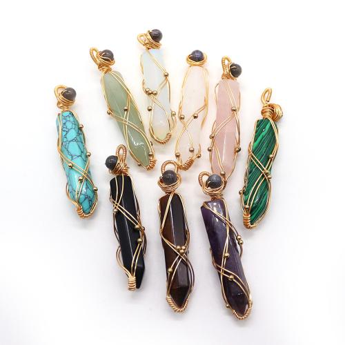 Gemstone Brass Pendants, with Brass, Geometrical Pattern, gold color plated, DIY 