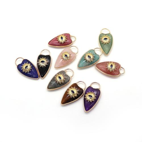 Gemstone Brass Pendants, with Brass, Heart, gold color plated, DIY 