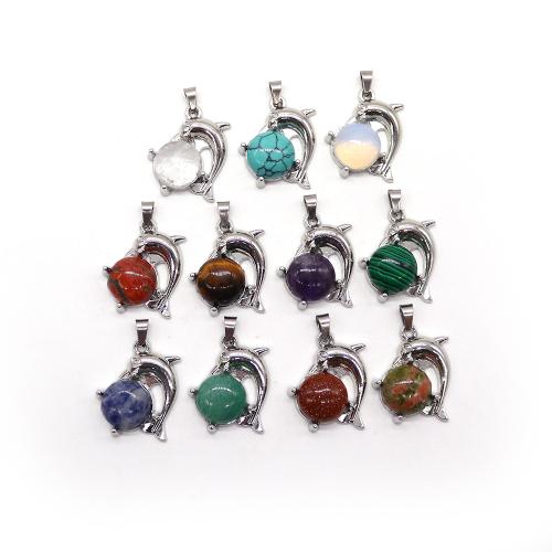 Gemstone Brass Pendants, with Brass, Whale, plated, DIY 