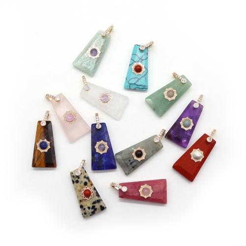 Gemstone Brass Pendants, with Brass, Trapezium, DIY & with rhinestone 