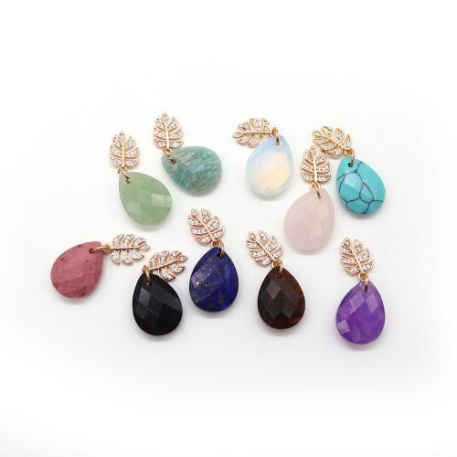 Gemstone Brass Pendants, with Brass, Teardrop, DIY & faceted & with rhinestone 