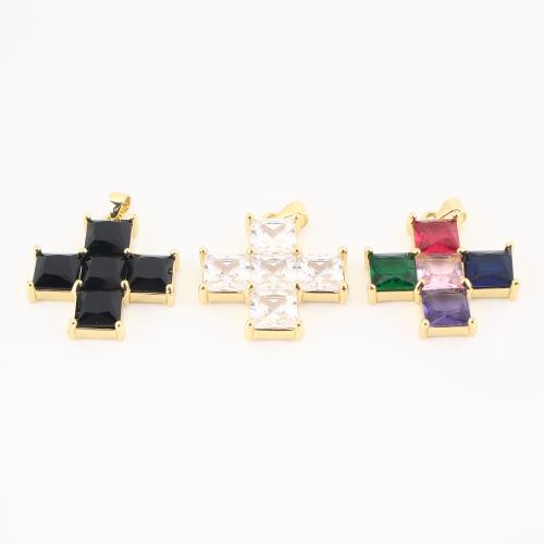 Colgante de Micro Pavé de Zirconía Cúbica, metal, Cruces, chapado en color dorado, Bricolaje & micro arcilla de zirconia cúbica, más colores para la opción, 32x26x5mm, Vendido por UD