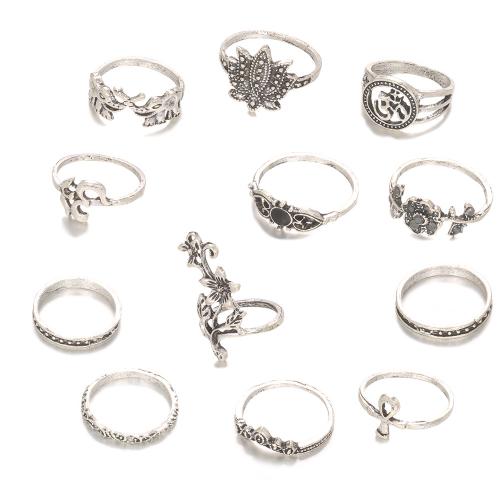 Zinklegierung Ring Set, plattiert, 12 Stück & Vintage & für Frau & hohl, Silberfarbe, verkauft von setzen