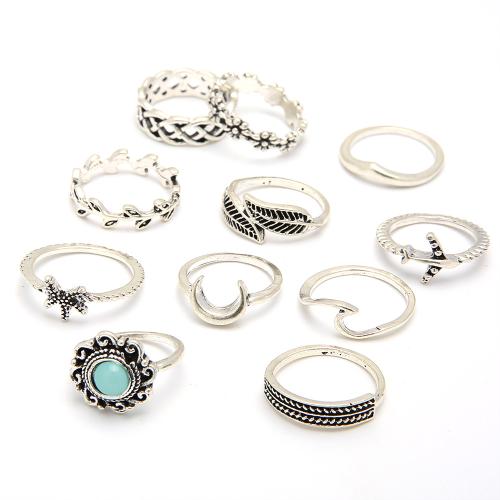 Zinklegierung Ring Set, mit Synthetischer Edelstein, plattiert, elf Stück & Vintage & für Frau & hohl, verkauft von setzen