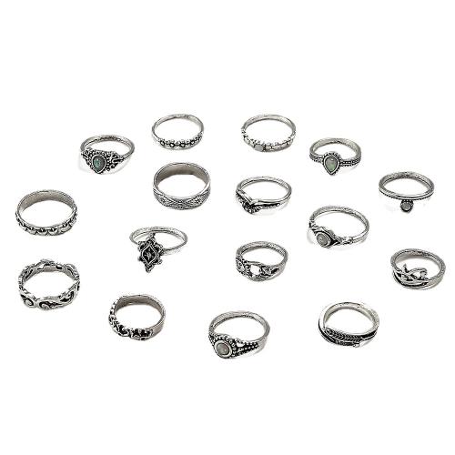 Zinklegierung Ring Set, mit Synthetischer Edelstein, plattiert, Vintage & 16 Stück & für Frau, verkauft von setzen