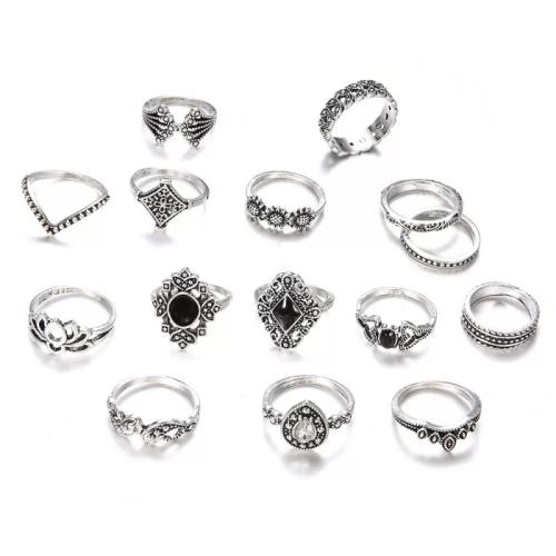Zinklegierung Ring Set, plattiert, 15 Stück & Vintage & für Frau & mit Strass, keine, verkauft von setzen