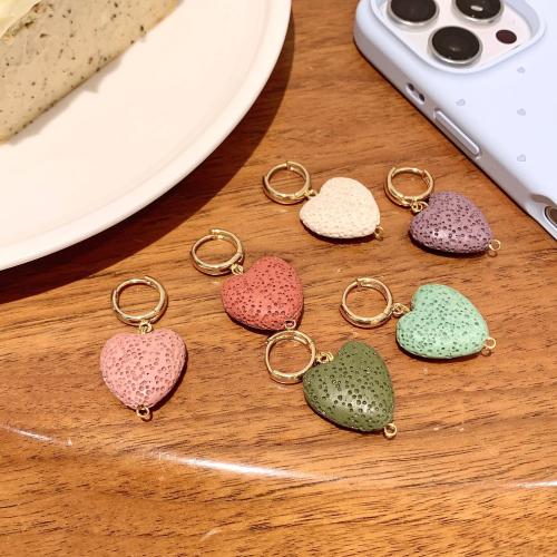 lava Huggie Pendiente aro de la gota, con aleación de zinc, Corazón, chapado en color dorado, Joyería & para mujer, más colores para la opción, 40mm, Vendido por Par
