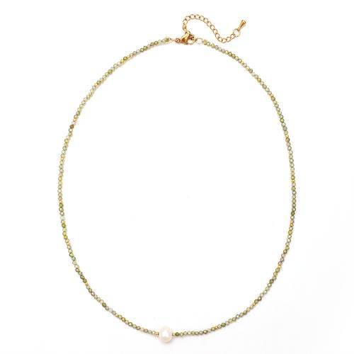 Cubic Zirconia Necklace, with Freshwater Pearl, handmade, fashion jewelry & for woman Approx 38 cm 