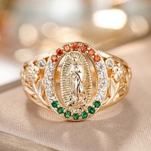 metal anillo, chapado en color dorado, diverso tamaño para la opción & micro arcilla de zirconia cúbica & para mujer, tamaño:6-10, Vendido por UD