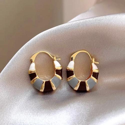 metal Pendientes de palanca posterior, chapado en color dorado, para mujer & esmalte, 18x20mm, Vendido por Par