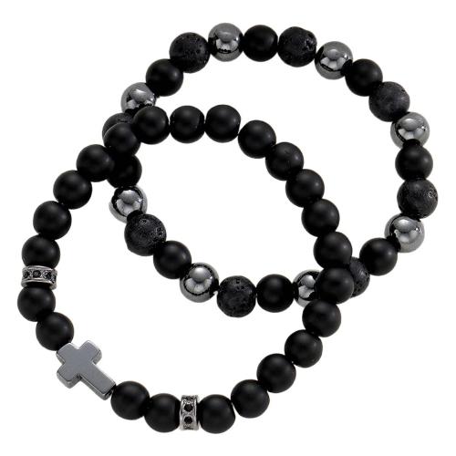 Obsidiana Pulsera, con resina, Cruces, 2 piezas & para mujer, longitud:aproximado 21.5 cm, Vendido por Set