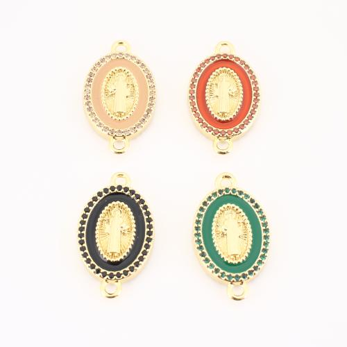 Conector de Micro Pavé de Zirconía Cúbica en Latón, metal, Redondo Aplanado, chapado en color dorado, Bricolaje & micro arcilla de zirconia cúbica & esmalte, más colores para la opción, 24x14x3mm, Vendido por UD